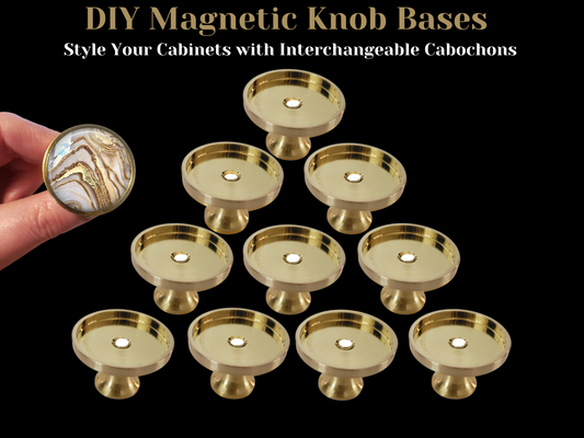 Magnetic Knob Base - Brushed Gold - Soft Brass - Set of 10